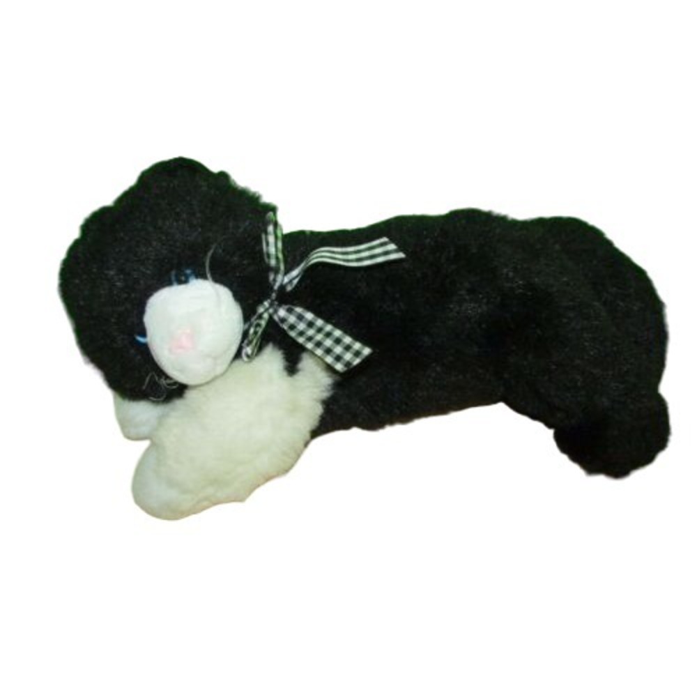 1995 plush Dakin soft classics Toys R us black white cat gingham bow blue eyes